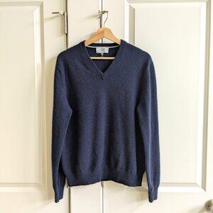 Qi Cashmere Sweater Men XL Navy Blue 2-Ply Knit Pullover V Neck Soft Jumper